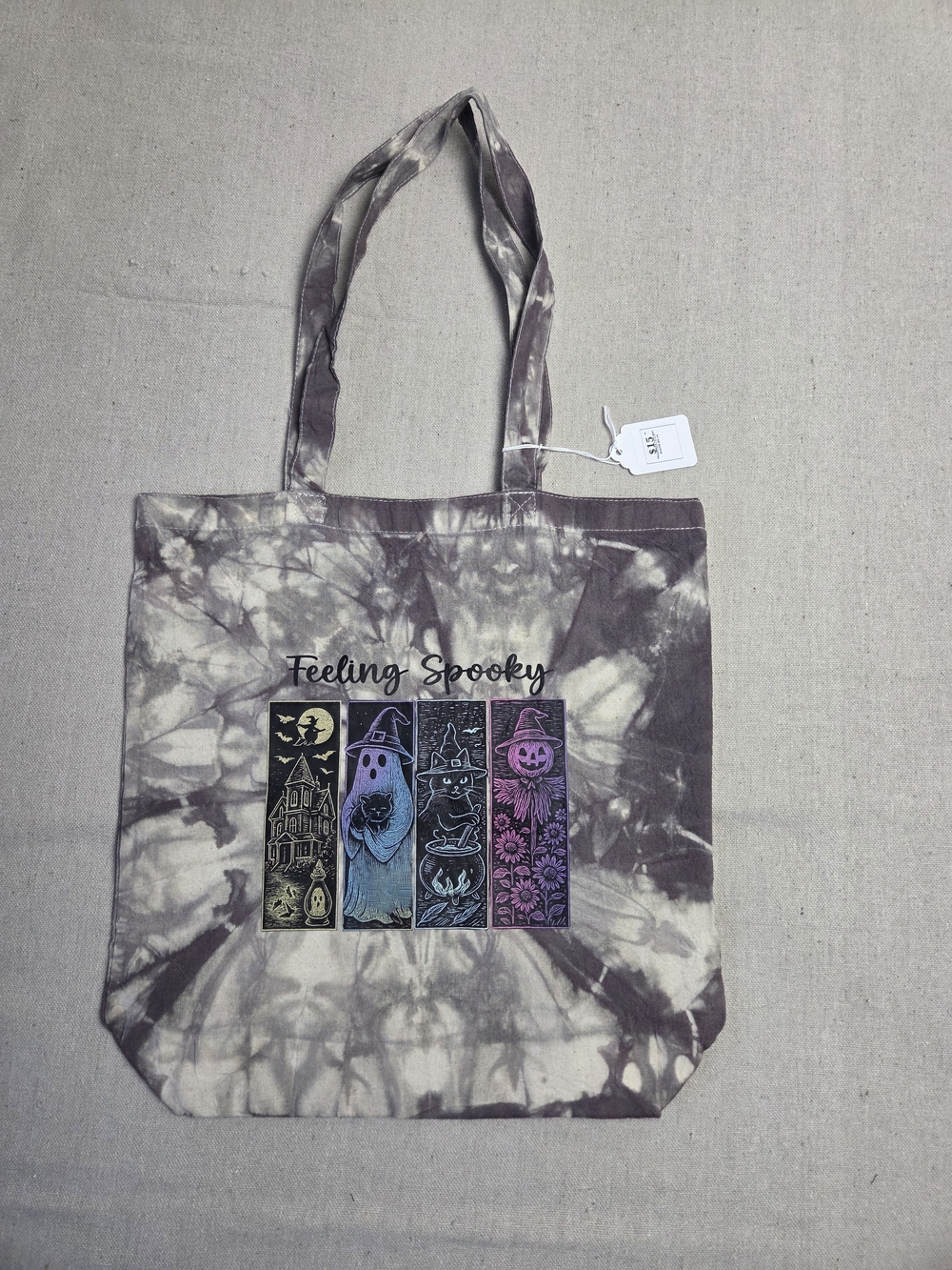 Feeling Spooky Tie-Dye Canvas Tote - Gray